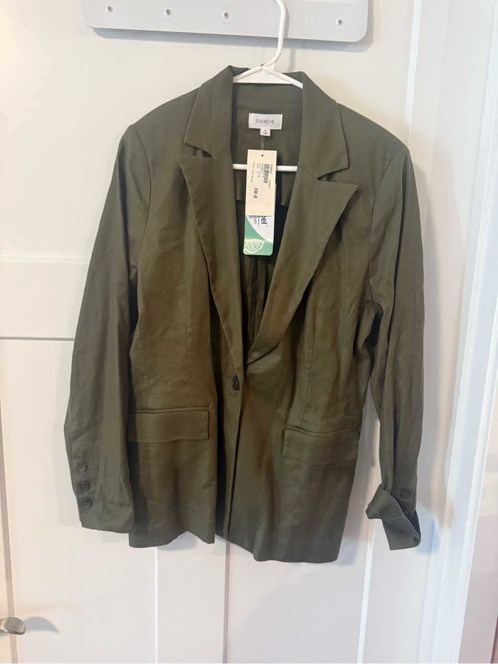Evereve Women's Olive Green Single-Button Blazer size small NWT